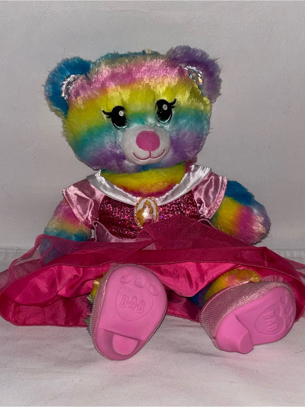 Build-A-Bear Rainbow Teddy in Pink Dress